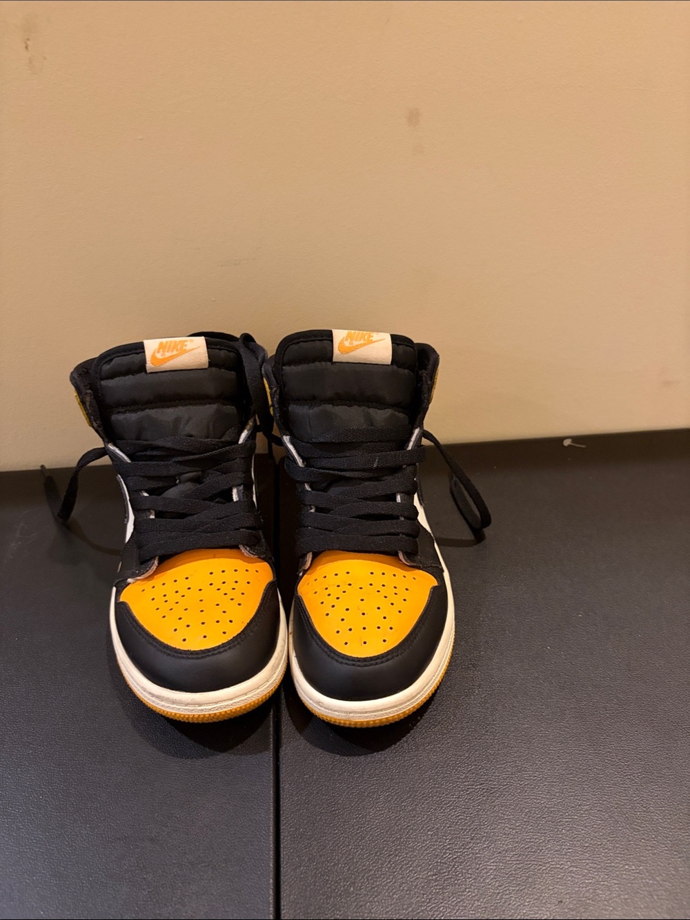 Nike Kids High-Top Sneakers in Black, Yellow and White